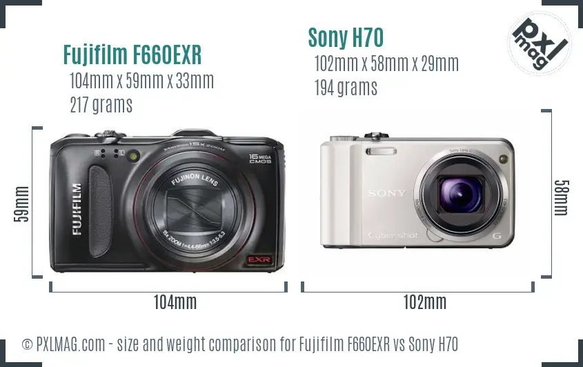 Fujifilm F660EXR vs Sony H70 size comparison Fujifilm F660EXR vs Sony H70 size comparison