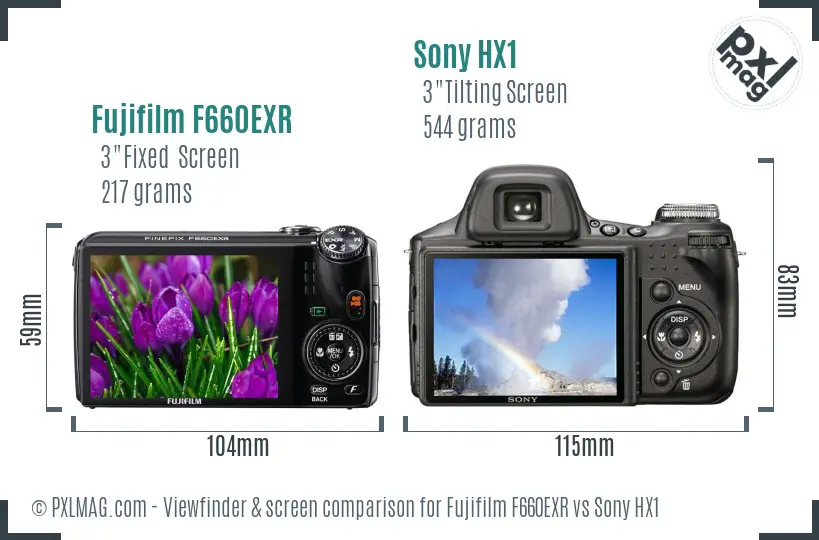 Fujifilm F660EXR vs Sony HX1 Screen and Viewfinder comparison