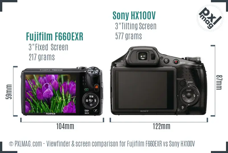 Fujifilm F660EXR vs Sony HX100V Screen and Viewfinder comparison