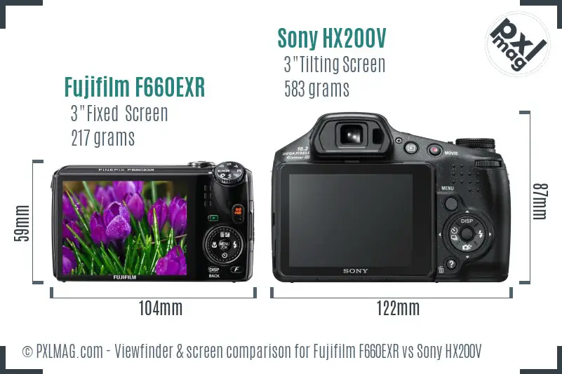 Fujifilm F660EXR vs Sony HX200V Screen and Viewfinder comparison