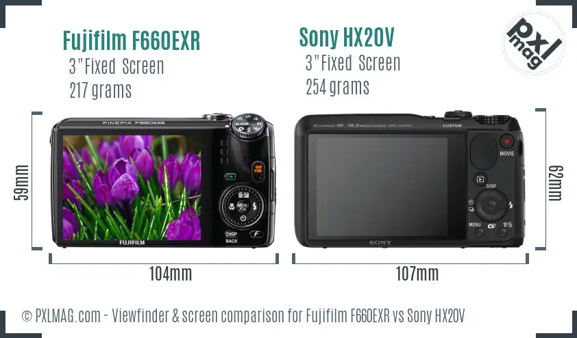 Fujifilm F660EXR vs Sony HX20V Screen and Viewfinder comparison