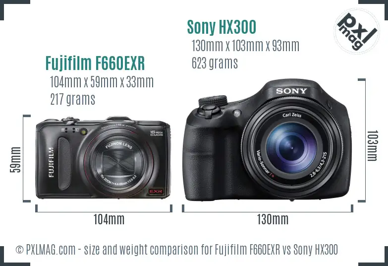 Fujifilm F660EXR vs Sony HX300 size comparison