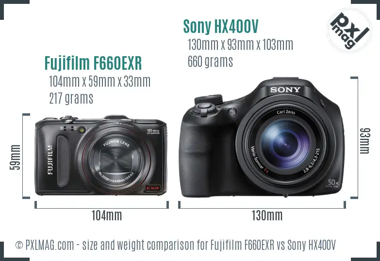 Fujifilm F660EXR vs Sony HX400V size comparison