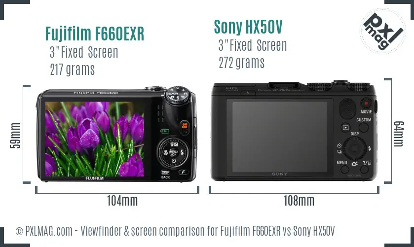 Fujifilm F660EXR vs Sony HX50V Screen and Viewfinder comparison