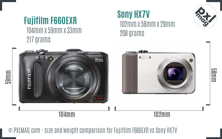 Fujifilm F660EXR vs Sony HX7V size comparison Fujifilm F660EXR vs Sony HX7V size comparison