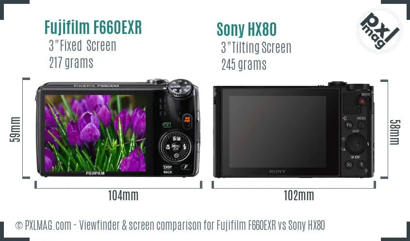 Fujifilm F660EXR vs Sony HX80 Screen and Viewfinder comparison