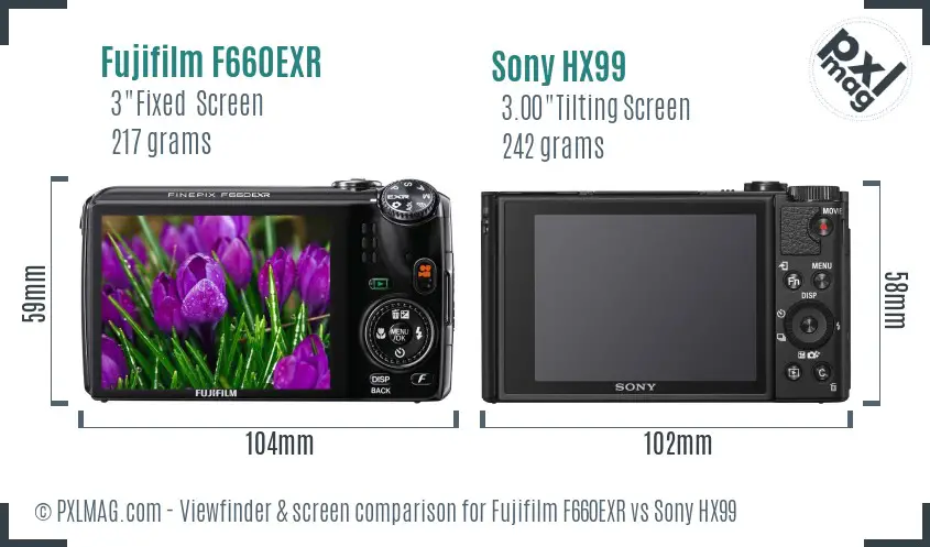 Fujifilm F660EXR vs Sony HX99 Screen and Viewfinder comparison