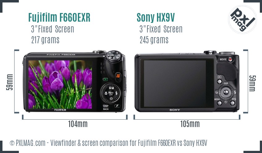 Fujifilm F660EXR vs Sony HX9V Screen and Viewfinder comparison