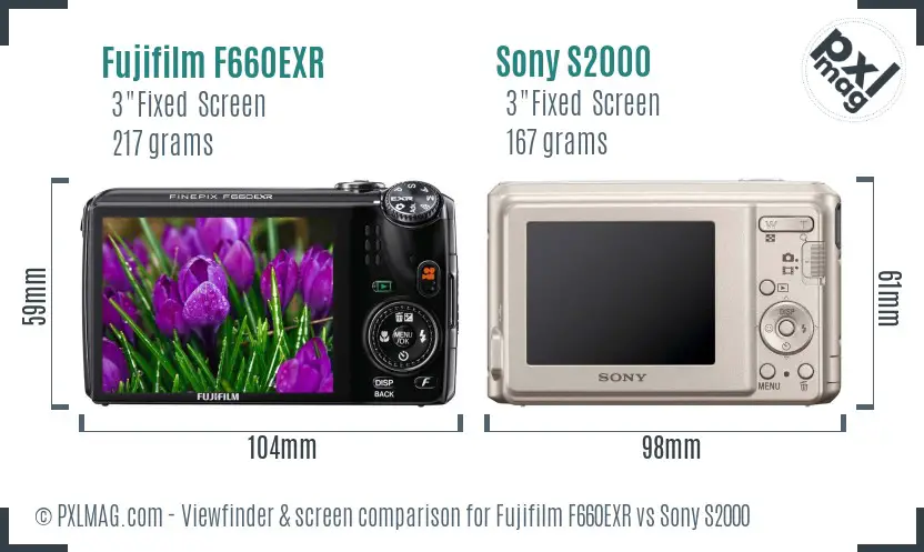 Fujifilm F660EXR vs Sony S2000 Screen and Viewfinder comparison