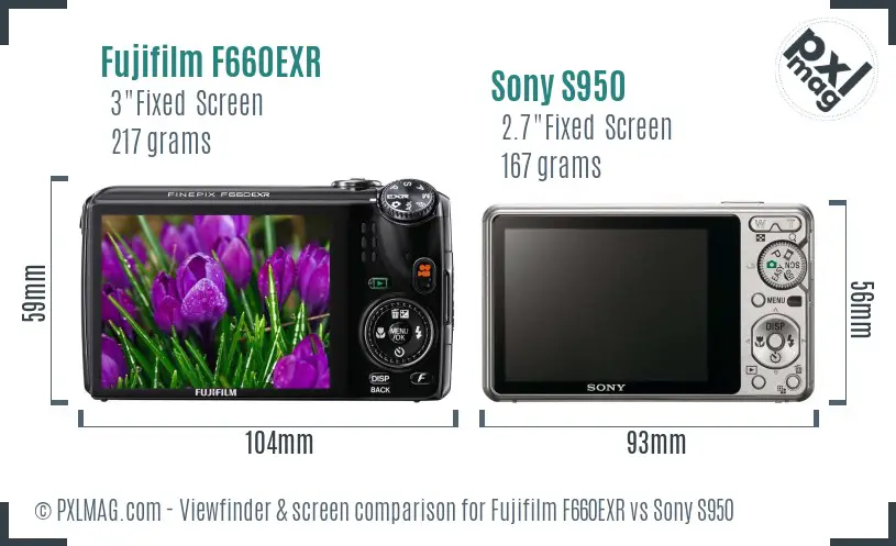 Fujifilm F660EXR vs Sony S950 Screen and Viewfinder comparison