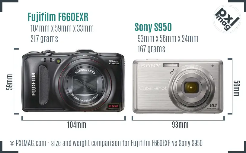 Fujifilm F660EXR vs Sony S950 size comparison
