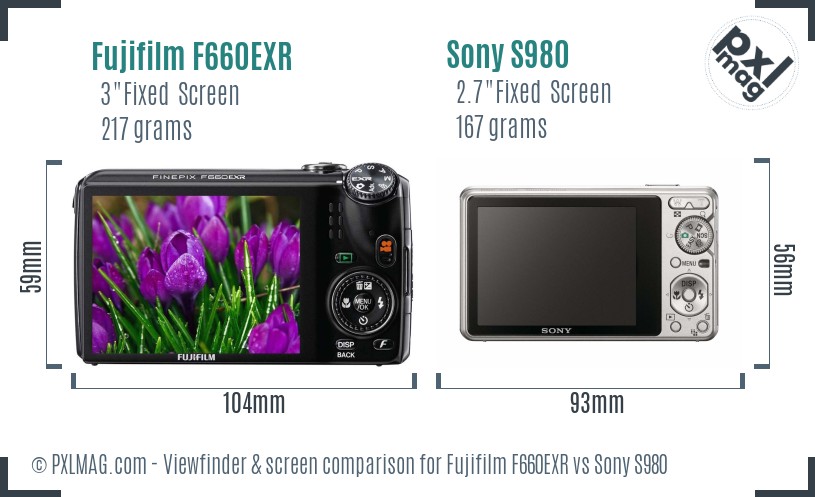 Fujifilm F660EXR vs Sony S980 Screen and Viewfinder comparison