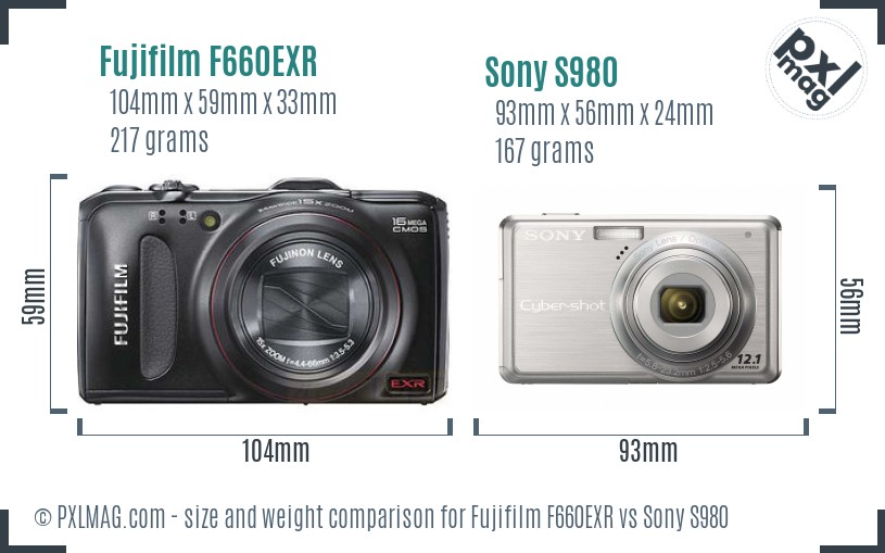Fujifilm F660EXR vs Sony S980 size comparison