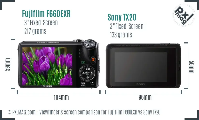 Fujifilm F660EXR vs Sony TX20 Screen and Viewfinder comparison