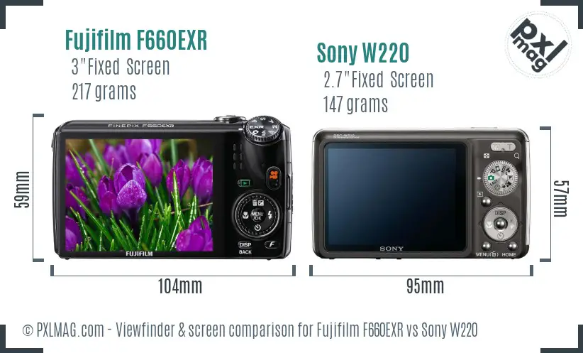 Fujifilm F660EXR vs Sony W220 Screen and Viewfinder comparison