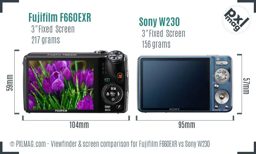 Fujifilm F660EXR vs Sony W230 Screen and Viewfinder comparison Fujifilm F660EXR vs Sony W230 Screen and Viewfinder comparison