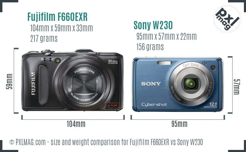 Fujifilm F660EXR vs Sony W230 size comparison Fujifilm F660EXR vs Sony W230 size comparison