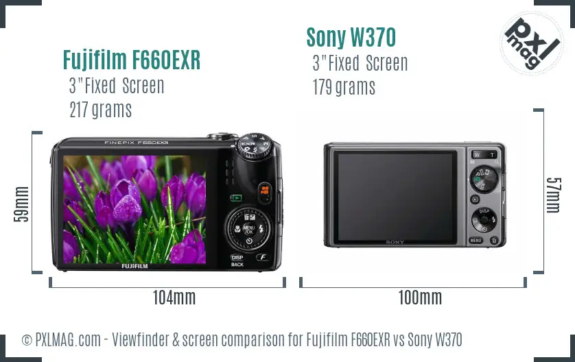 Fujifilm F660EXR vs Sony W370 Screen and Viewfinder comparison