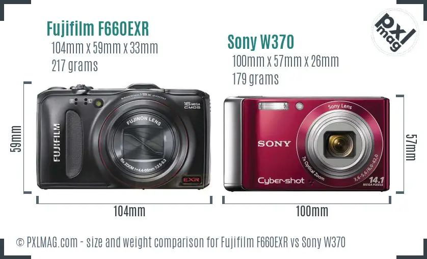 Fujifilm F660EXR vs Sony W370 size comparison