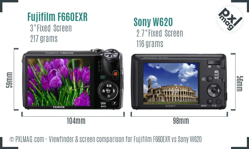 Fujifilm F660EXR vs Sony W620 Screen and Viewfinder comparison