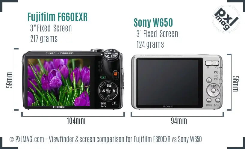 Fujifilm F660EXR vs Sony W650 Screen and Viewfinder comparison