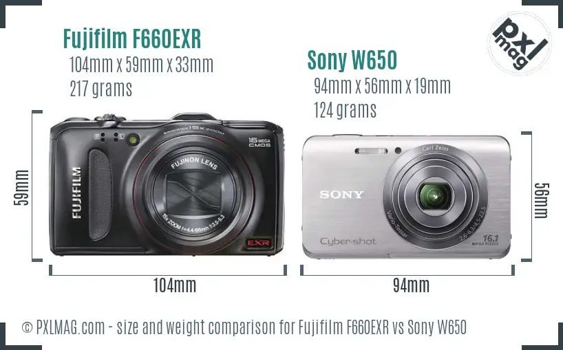 Fujifilm F660EXR vs Sony W650 size comparison