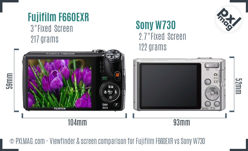 Fujifilm F660EXR vs Sony W730 Screen and Viewfinder comparison