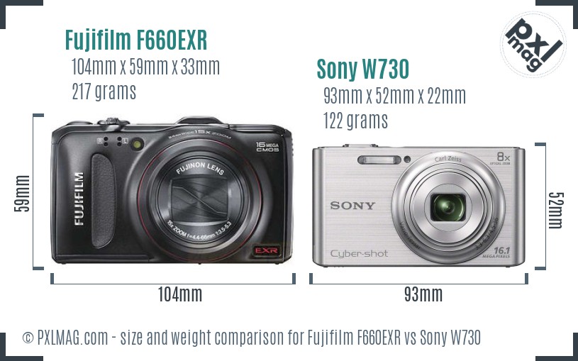 Fujifilm F660EXR vs Sony W730 size comparison Fujifilm F660EXR vs Sony W730 size comparison