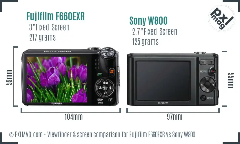 Fujifilm F660EXR vs Sony W800 Screen and Viewfinder comparison