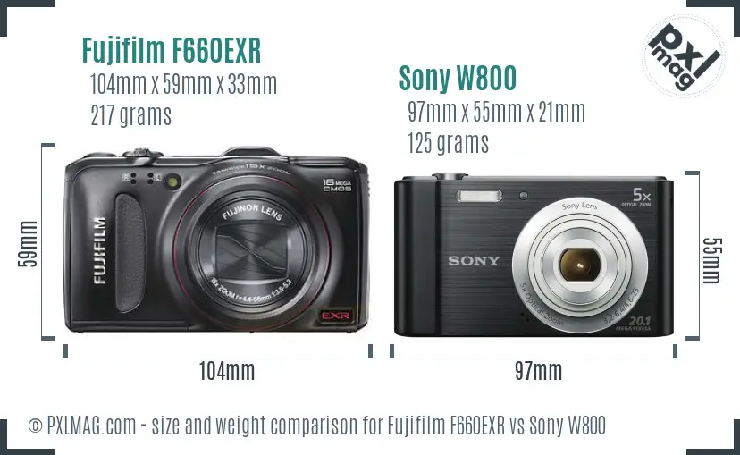 Fujifilm F660EXR vs Sony W800 size comparison