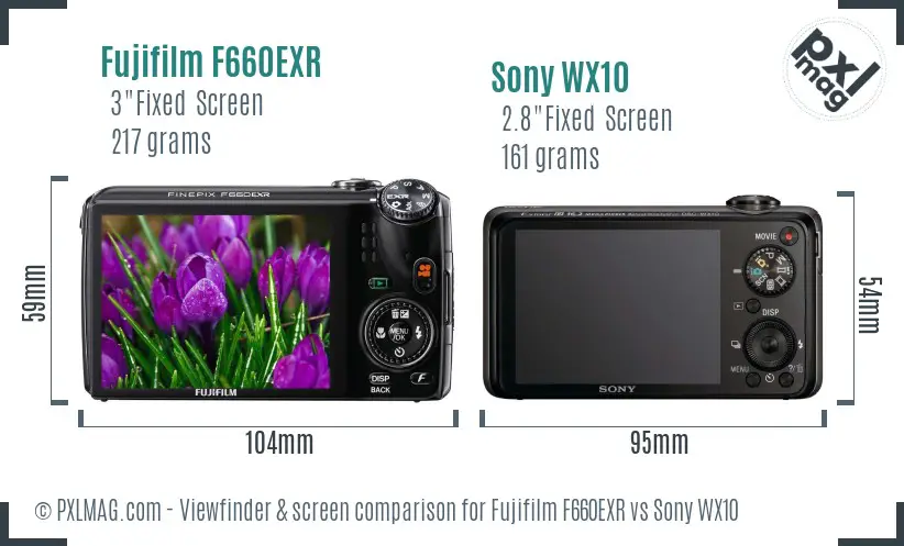 Fujifilm F660EXR vs Sony WX10 Screen and Viewfinder comparison