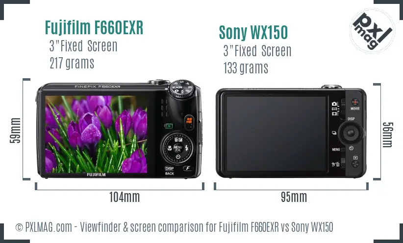 Fujifilm F660EXR vs Sony WX150 Screen and Viewfinder comparison