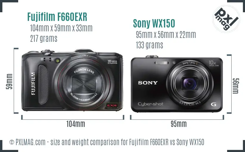 Fujifilm F660EXR vs Sony WX150 size comparison