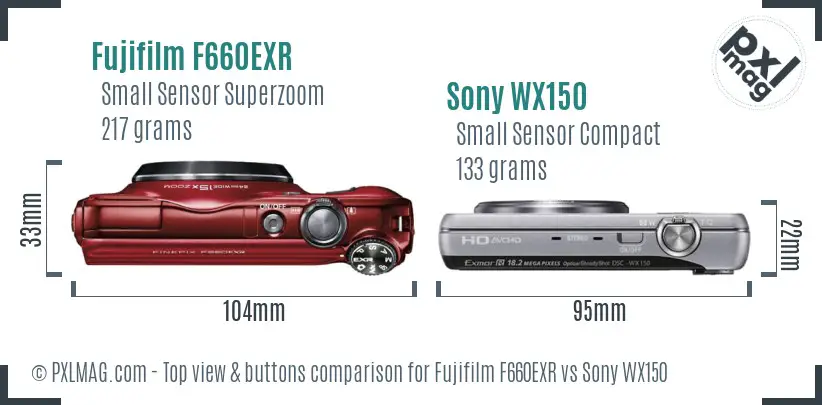 Fujifilm F660EXR vs Sony WX150 top view buttons comparison