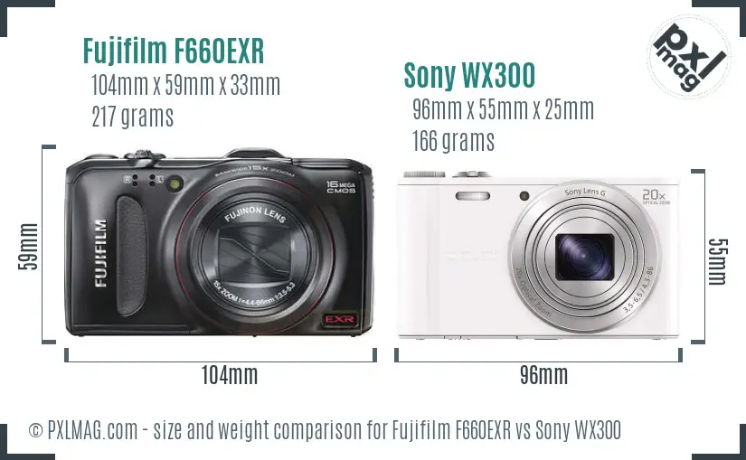 Fujifilm F660EXR vs Sony WX300 size comparison