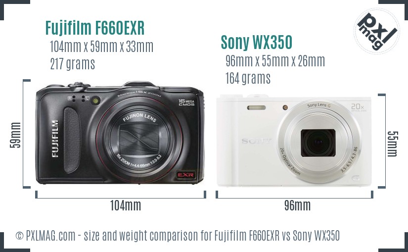 Fujifilm F660EXR vs Sony WX350 size comparison