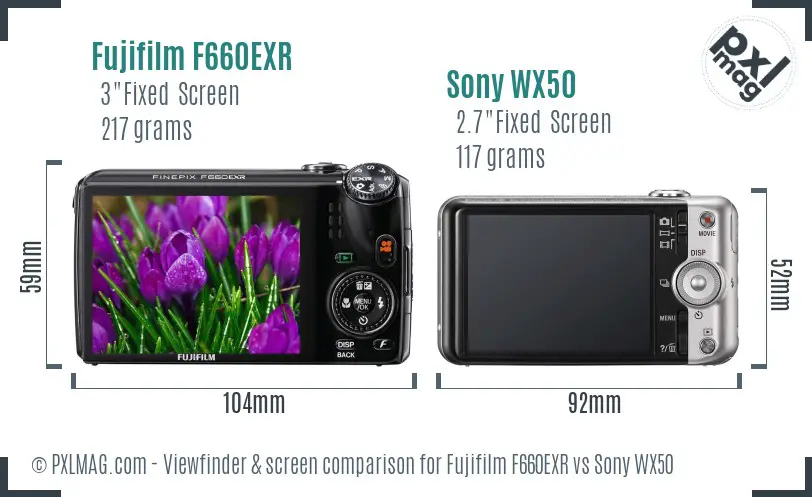 Fujifilm F660EXR vs Sony WX50 Screen and Viewfinder comparison