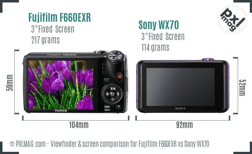 Fujifilm F660EXR vs Sony WX70 Screen and Viewfinder comparison