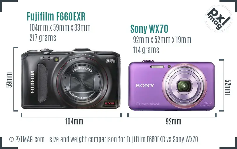 Fujifilm F660EXR vs Sony WX70 size comparison