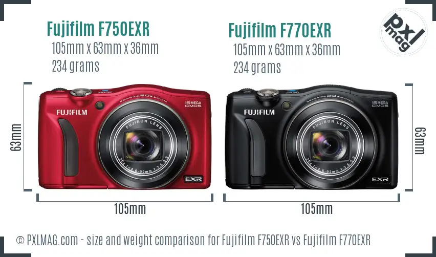 Fujifilm F750EXR vs Fujifilm F770EXR size comparison