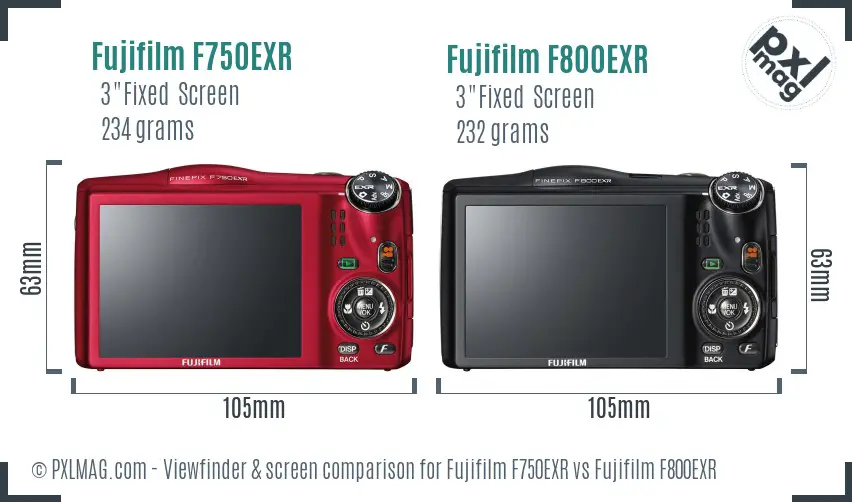 Fujifilm F750EXR vs Fujifilm F800EXR Screen and Viewfinder comparison