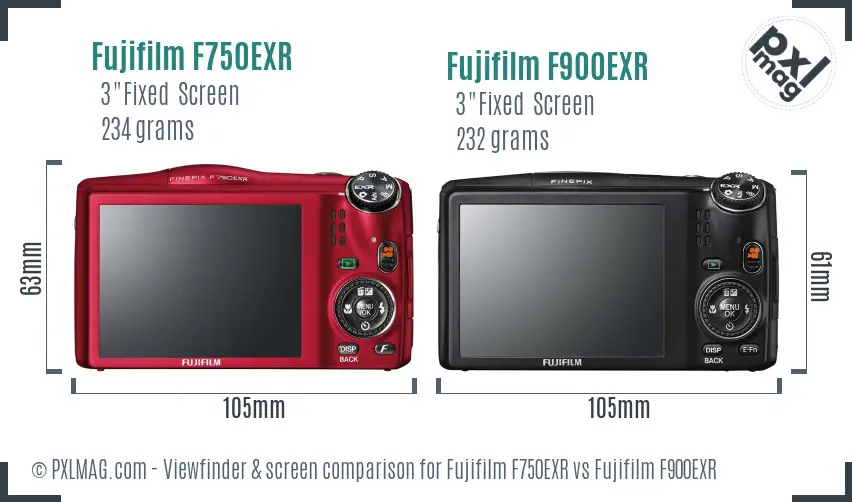 Fujifilm F750EXR vs Fujifilm F900EXR Screen and Viewfinder comparison