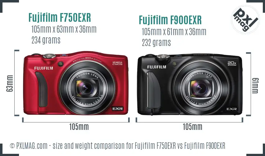 Fujifilm F750EXR vs Fujifilm F900EXR size comparison