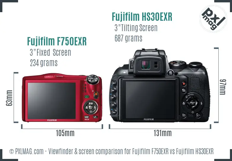Fujifilm F750EXR vs Fujifilm HS30EXR Screen and Viewfinder comparison