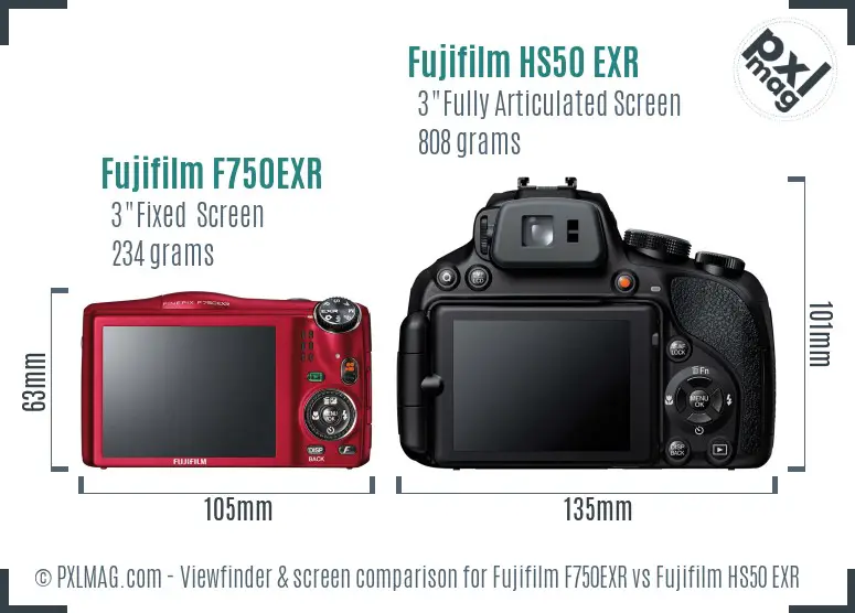 Fujifilm F750EXR vs Fujifilm HS50 EXR Screen and Viewfinder comparison