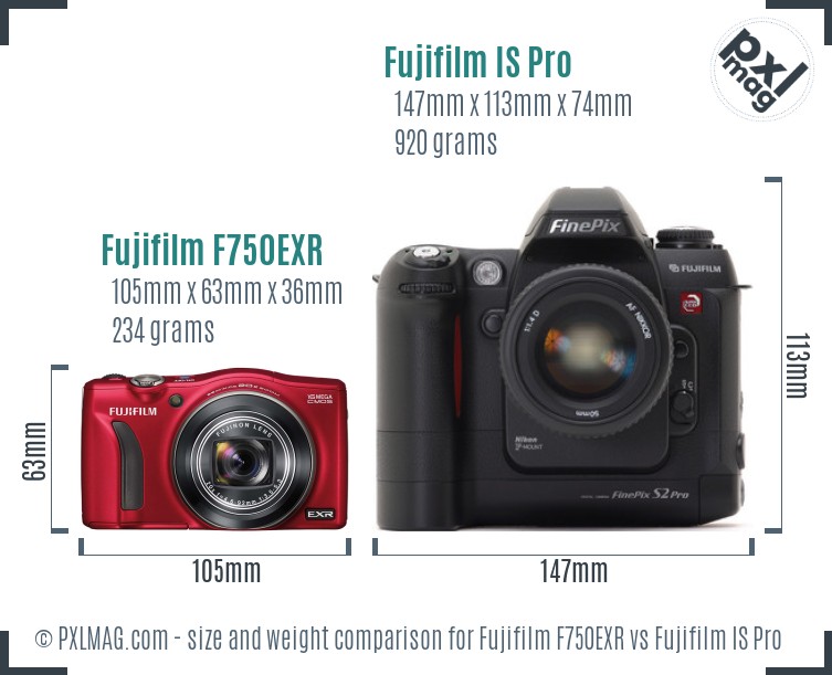 Fujifilm F750EXR vs Fujifilm IS Pro size comparison
