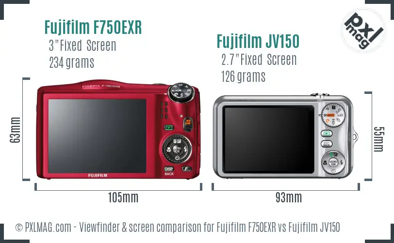 Fujifilm F750EXR vs Fujifilm JV150 Screen and Viewfinder comparison