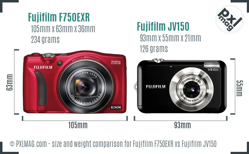 Fujifilm F750EXR vs Fujifilm JV150 size comparison