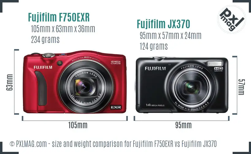 Fujifilm F750EXR vs Fujifilm JX370 size comparison