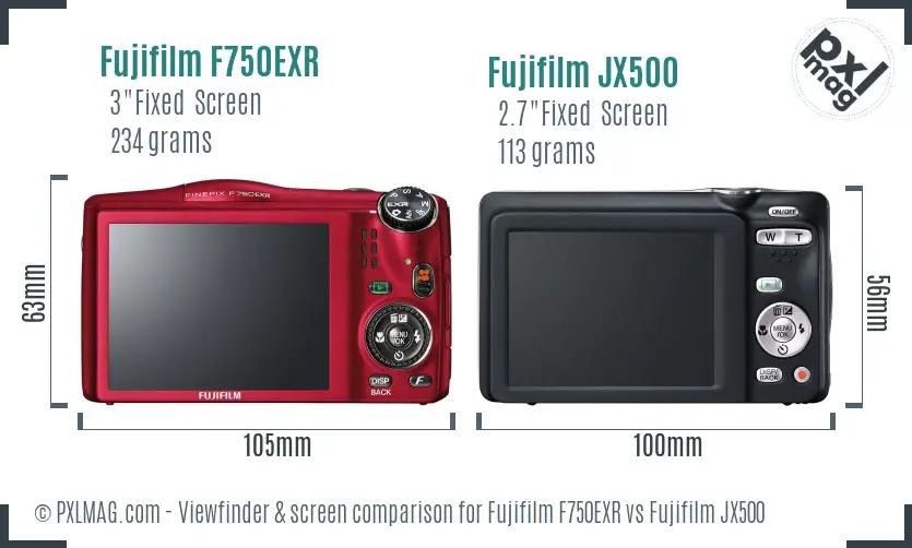 Fujifilm F750EXR vs Fujifilm JX500 Screen and Viewfinder comparison